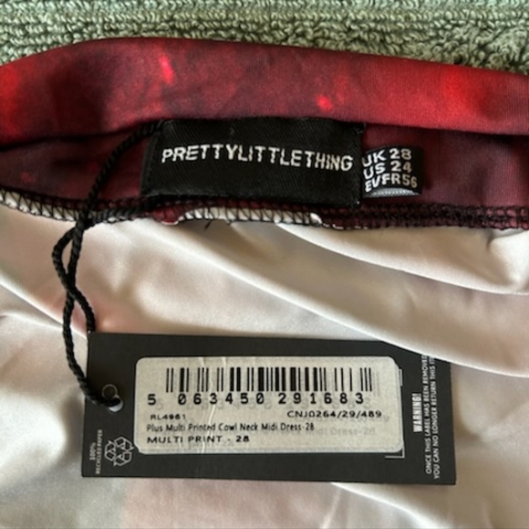 NWOT/ Prettylittlething Plus Multi Printed Cowl Neck Midi Dress - Picture 4 of 5